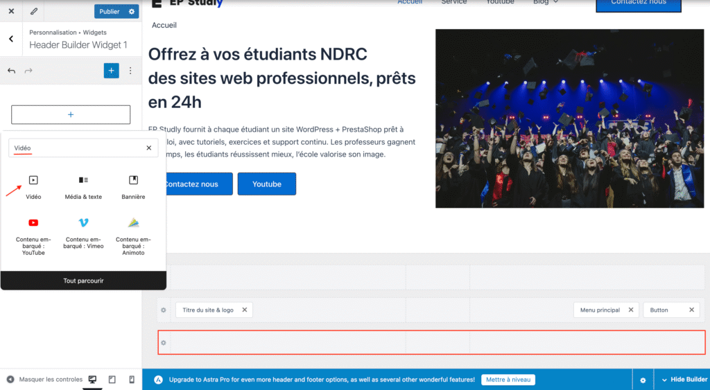 Vidéo dans le header