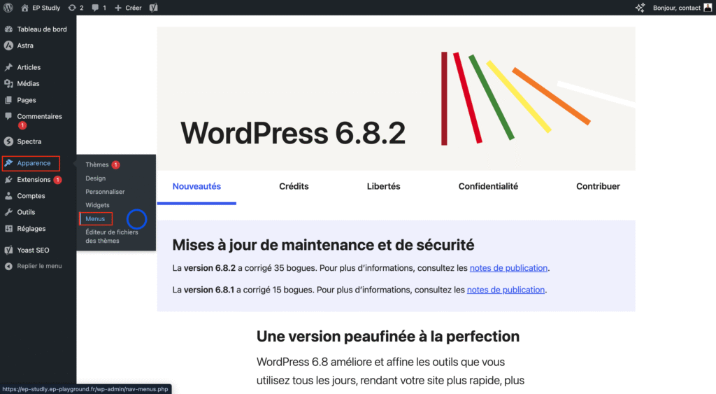 Créer un nouveau menu wordpress