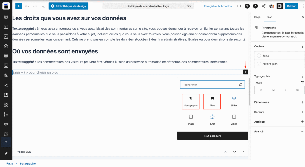 Ajouter le contenu à votre page de politique de confidentialité
