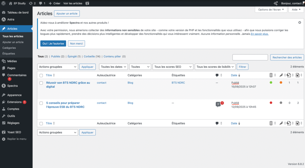 Accéder aux articles wordpress