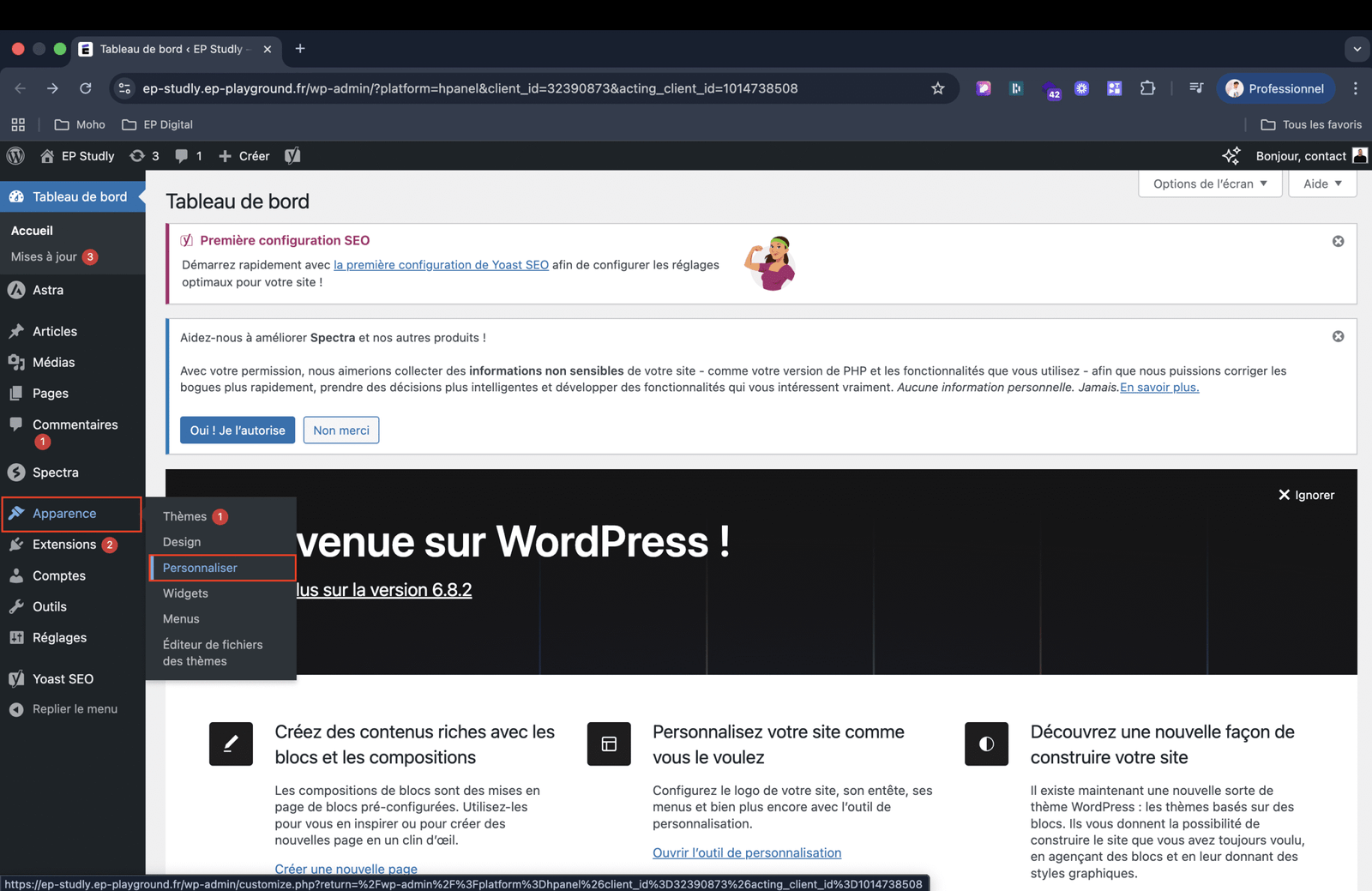 Accéder aux réglages du footer