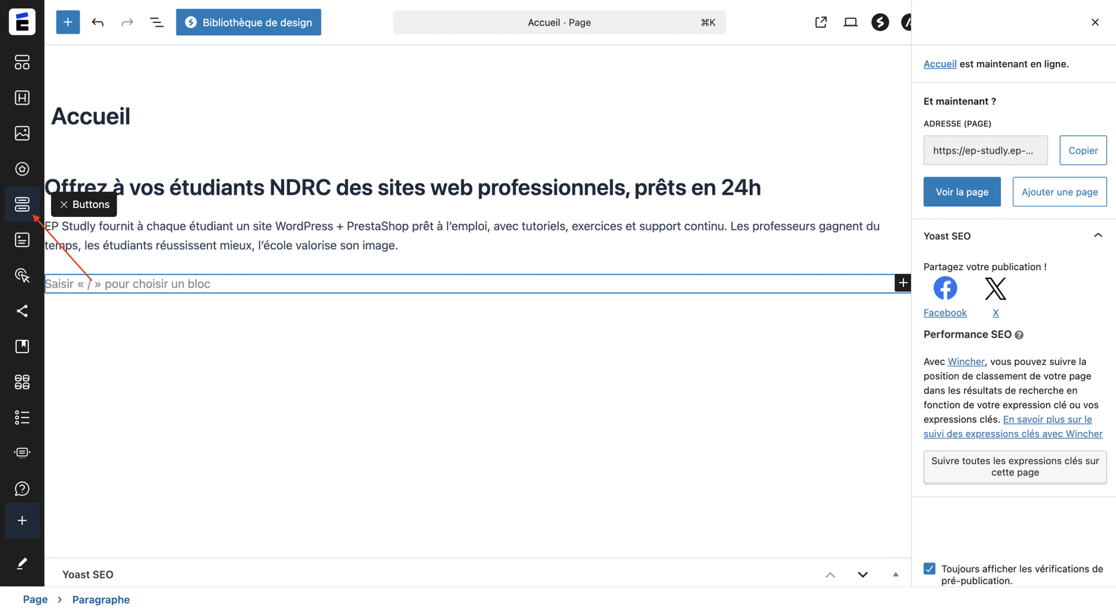 Ajouter un bouton wordpress
