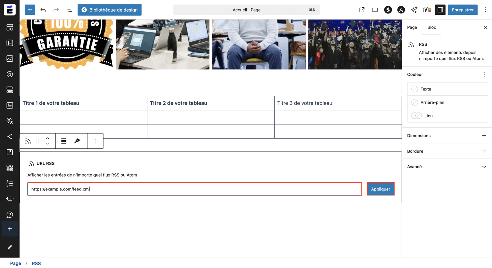 Ajouter le lien de votre flux RSS