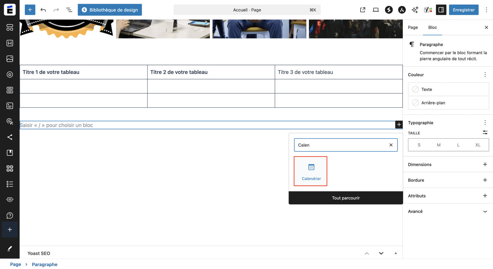 Ajouter le widget calendrier