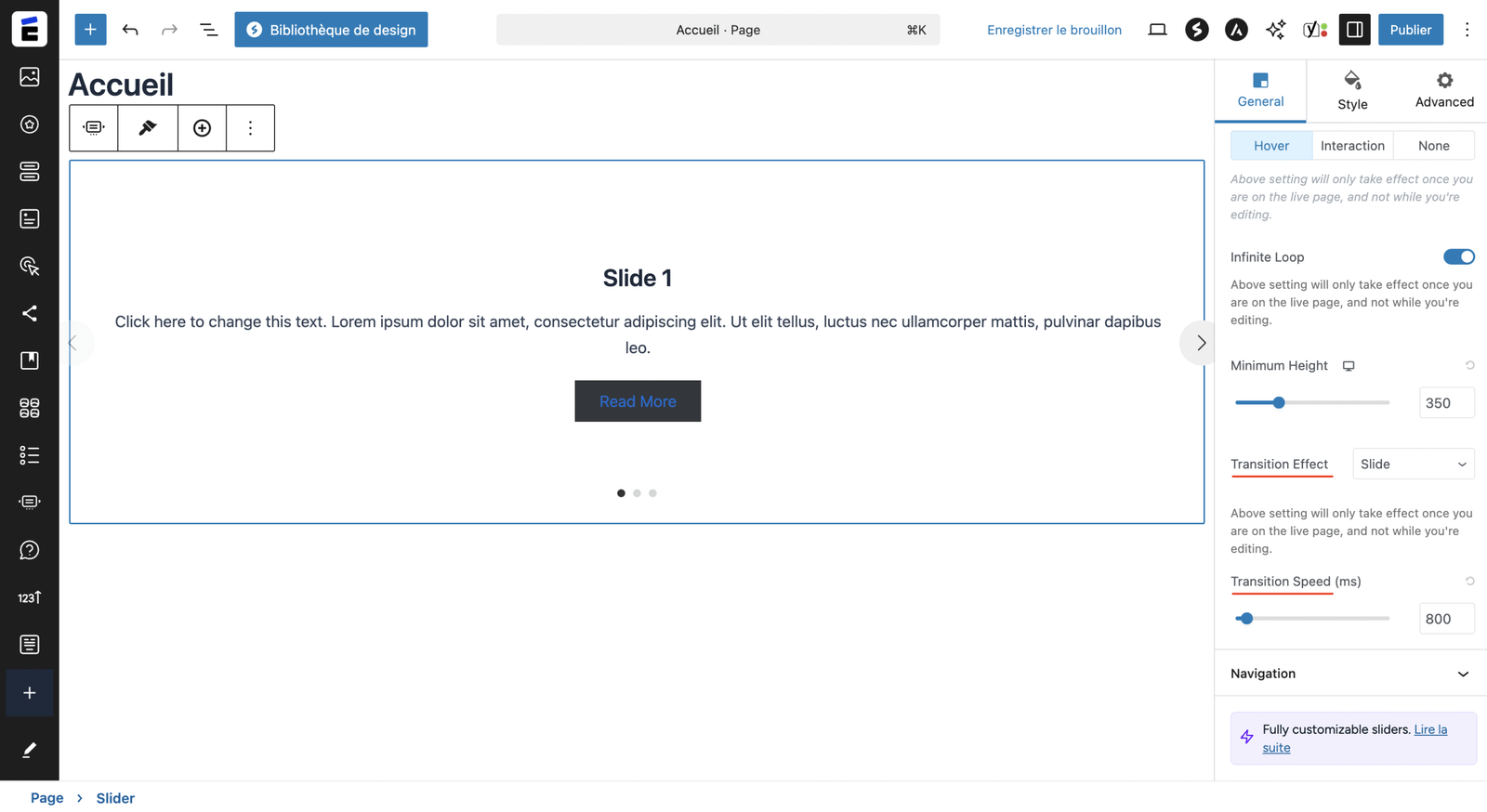 mise en page du slider 