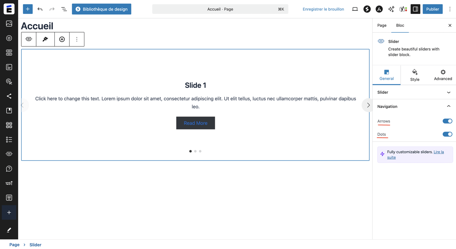 mise en page du slider 