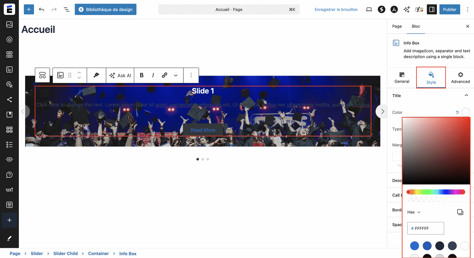 Ajuster la couleur de votre contenu dans votre slider 