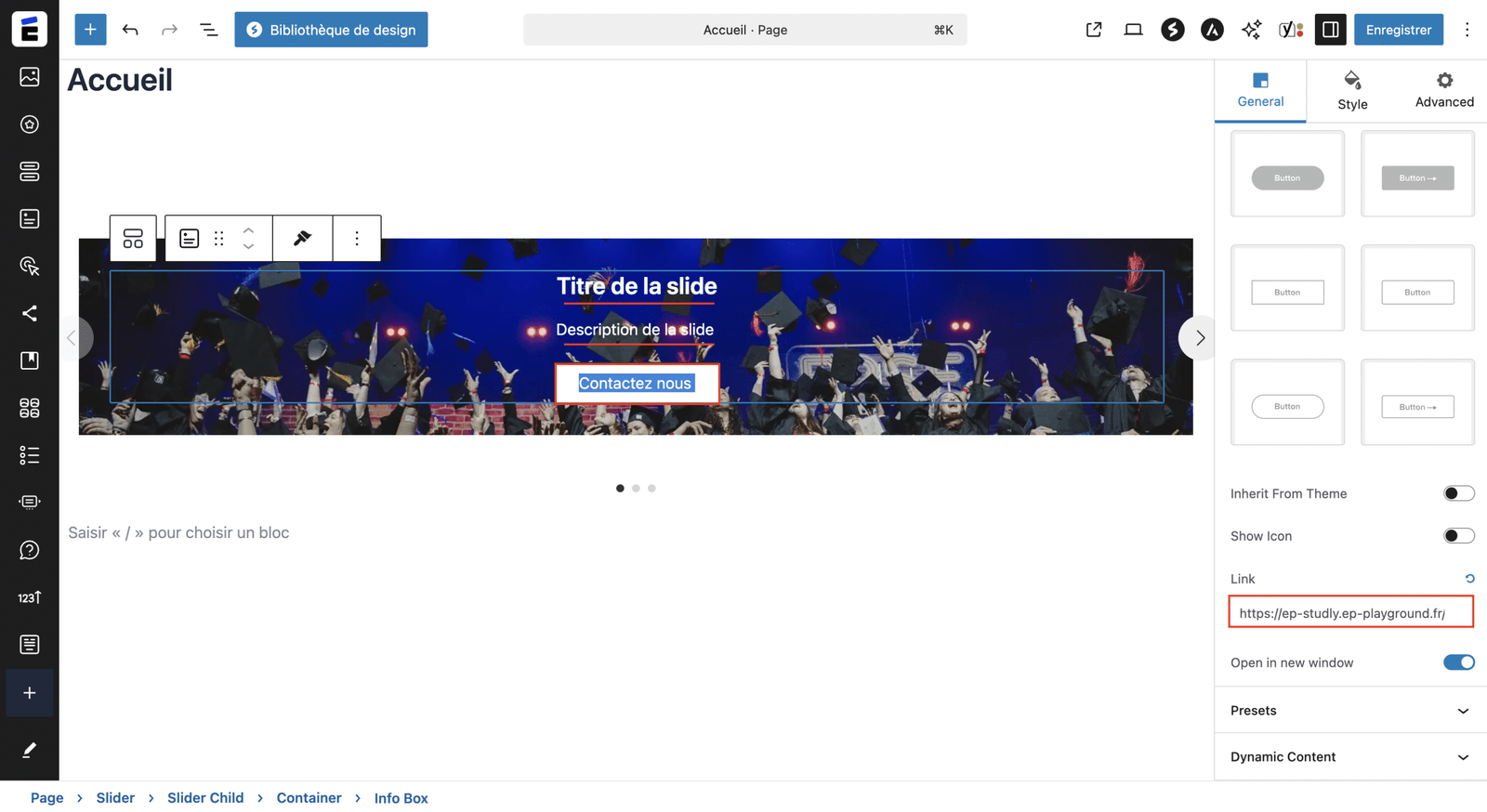 Personnaliser le contenu de votre slider 